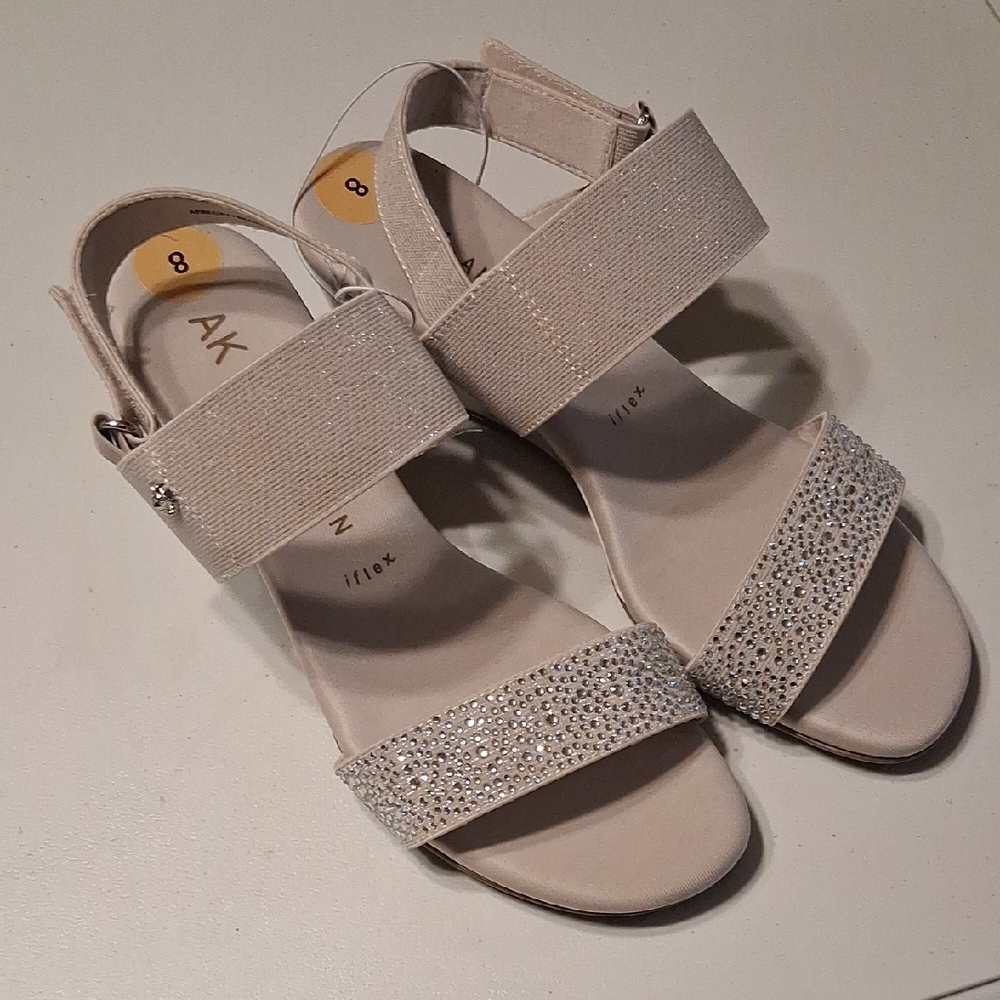 Anne Klein Beige Sandals with Sparkling Accents Size 8